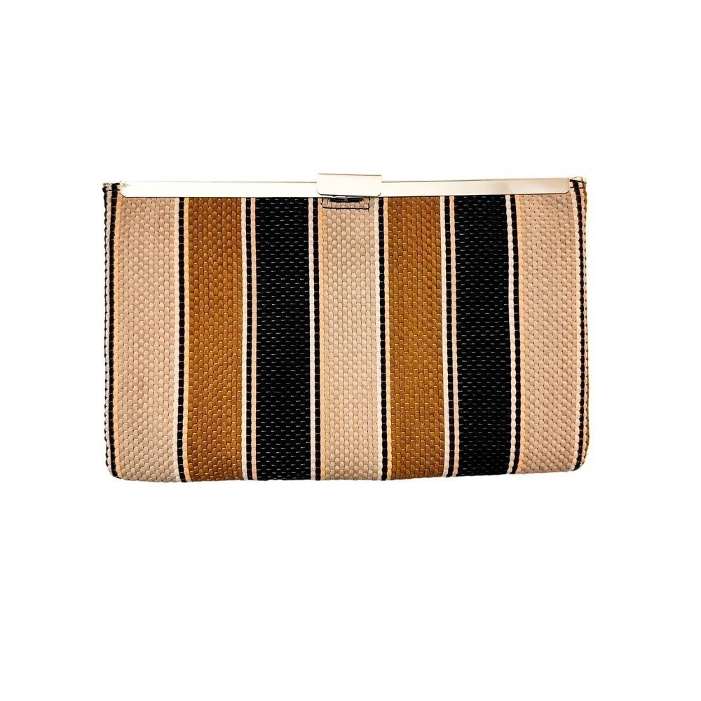 J. Crew Jute Striped Canvas Clutch Handbag Earthtones NWT